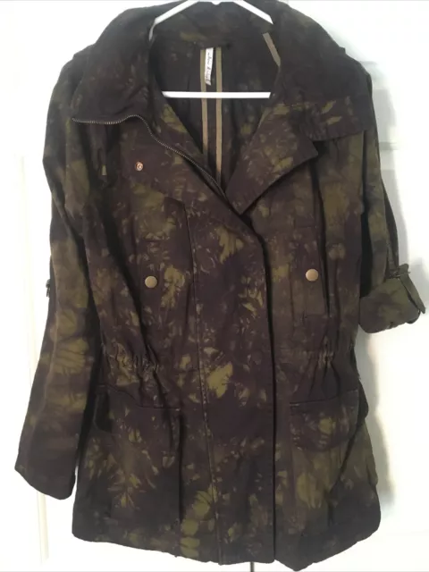 Anthropologie Small Willow Clay Jacket Urban Tie Dye Army Green Zippable Hood