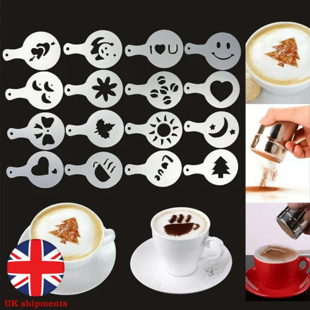 16 x Cappuccino Coffee Barista + Stainless Steel Chocolate Shaker Duster Kit UK