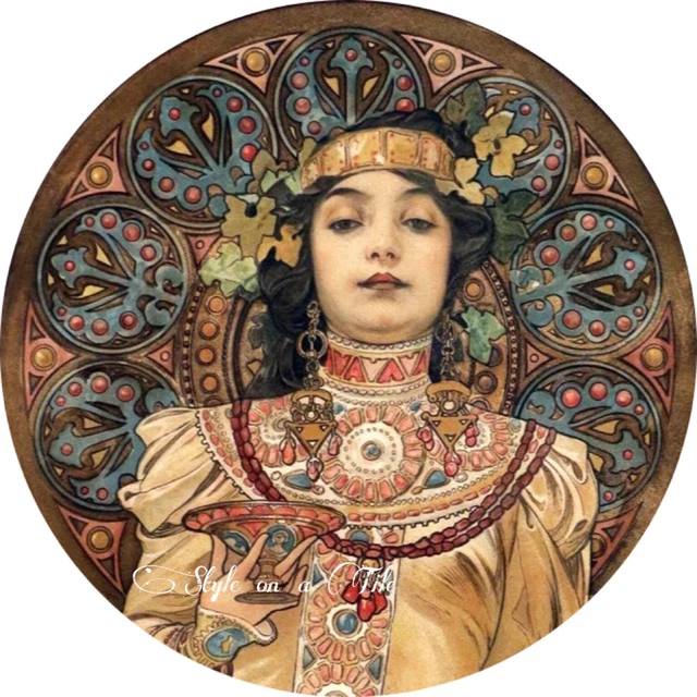 Jugendstil Alphonse Mucha Moet Chandon Champagner Dame runde Untersetzermatte Auflage