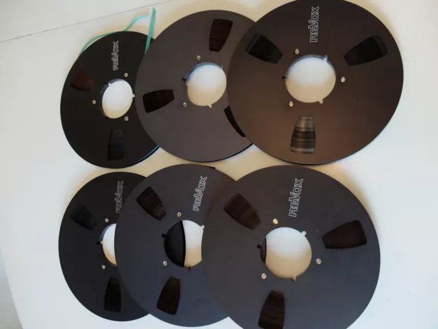 6 Revox NAB-Metallspulen 26,5cm schwarz, 6 Revox Schuber