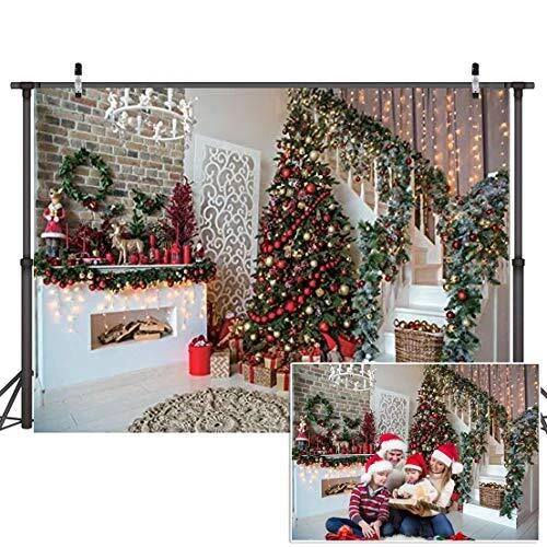 8x6FT Christmas Backdrops Christmas Fireplace Xmas Tree Gift Holiday Party Ho...