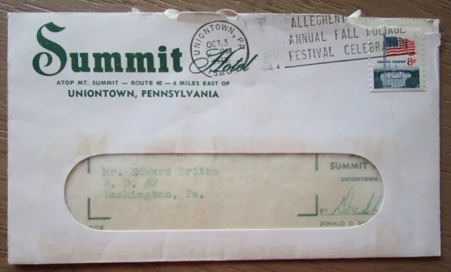 Mount Summit Hotel Uniontown, Pennsylvania 1973 Reservation Confirmation -E5C-5