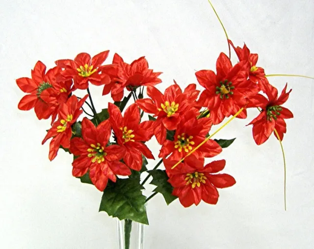 15 Mini Flores Poinsettias Rojas Falsa Miniatura Seda Navidad Imitación Artificial