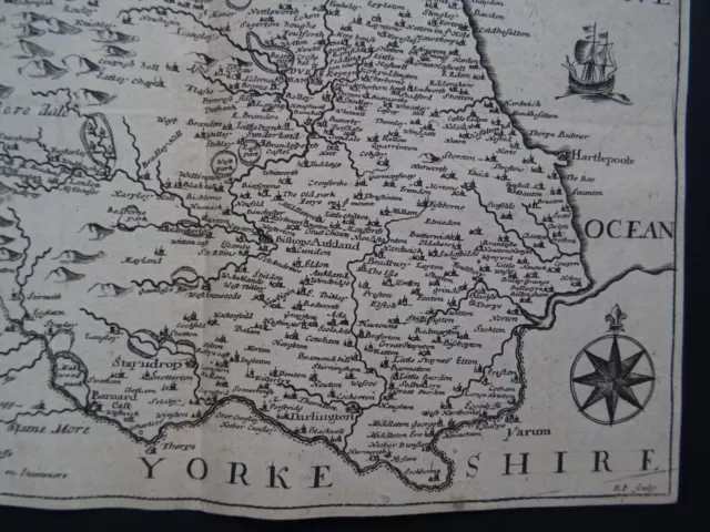 1716 BLOME / PALMER atlas map DURHAM - MAPP of YE BISHOPRICK of DURHAM ...