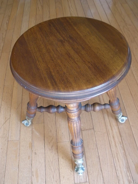 Vintage Antique Piano Stool with Claw Feet and Glass Balls & Adjustable Seat