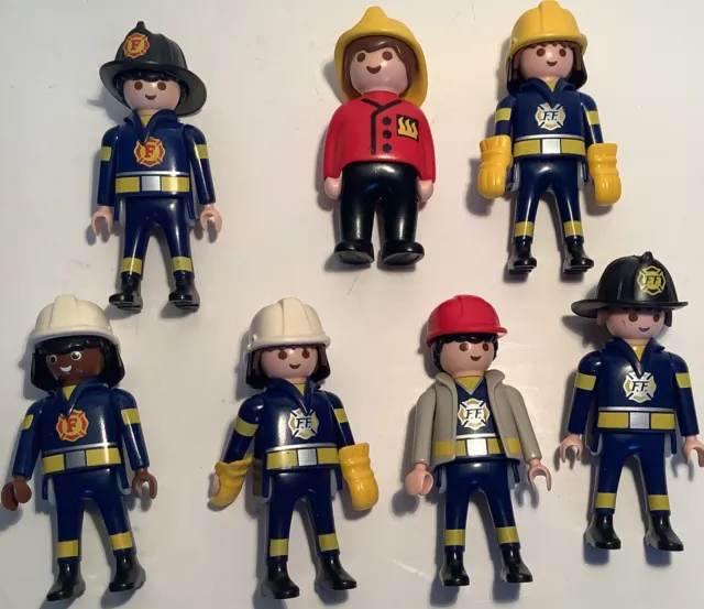 Playmobil Lot Of Seven Fire Fighters