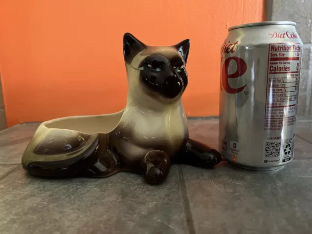 Cute Vintage Smaller SIAMESE CAT Planter with BLUE EYES