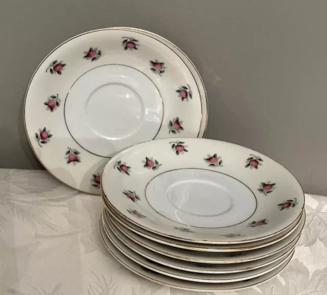 Ucagco China Made in Occupied Japan White Saucer Pink Rose Buds Gold TrIm (8)