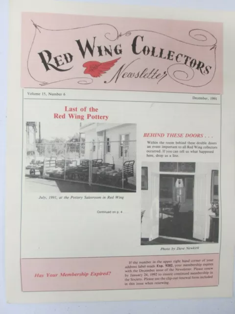 Red Wing Collectors Newsletter December 1991 Pottery Salesroom USA