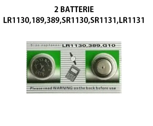 2x Pila Batteria bottone 1,5V AG10 LR54 G10 LR1130 389 SR1130W GP89A 189 T&E