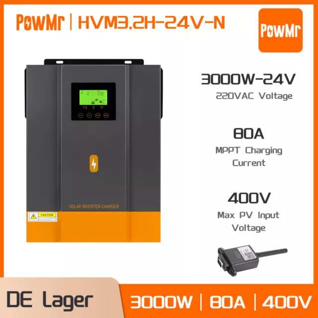 PowMr 3000W 24V Solar Wechselrichter Reine Sinus MPPT 80A Ladegerät + Wifi-Modul