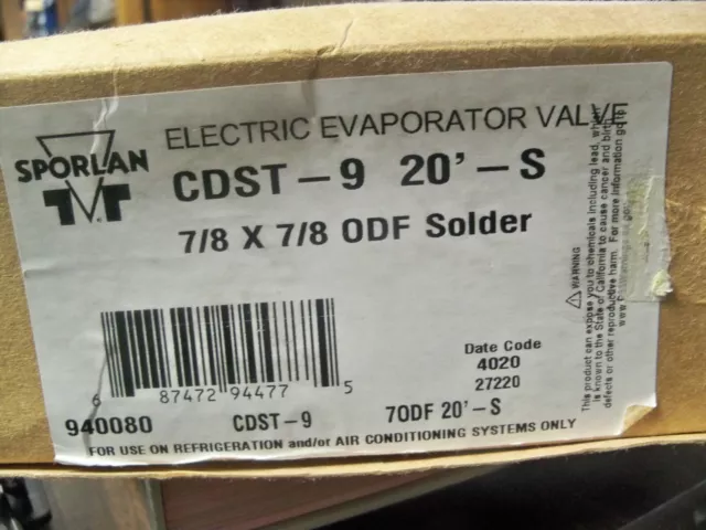 New Sporlan 940080 Cdst 9 20' S Electric Evaporator Valve 7/8X7/8 Odf Solder