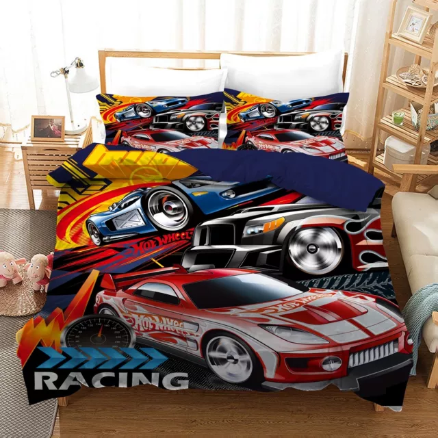 Hot Wheels Racing Cars Quilt/Duvet/Doona Cover Set Single Double Queen Size