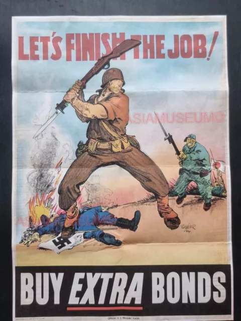 1940 Ww2 Usa America Buy Extra Bonds Finish Job Army War Propaganda Poster 736