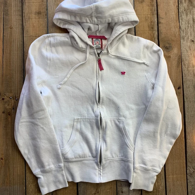 Aeropostale Atletica Zip Cappuccio Giacca Ragazze Taglia L Bianco Rosa Farfalla