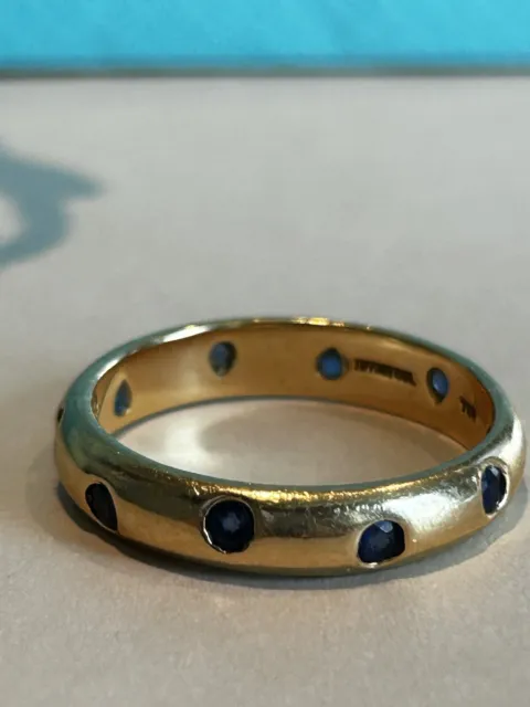 TIFFANY & Co. Etoile 18K Gold Sapphire Band Ring Size 8