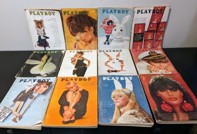 VTG Playboy Magazine Lot of 12 Full 1966 Year Issue No Centerfolds Included