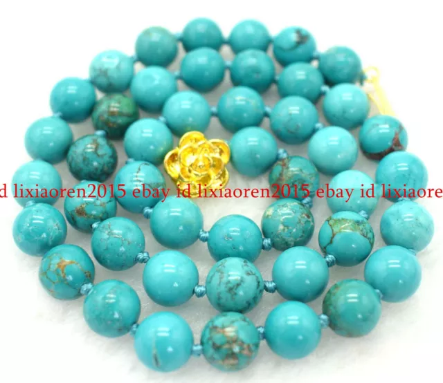 Natural 10mm Blue Turquoise Round Gemstone Beads Necklace Long 16-28" AAA++