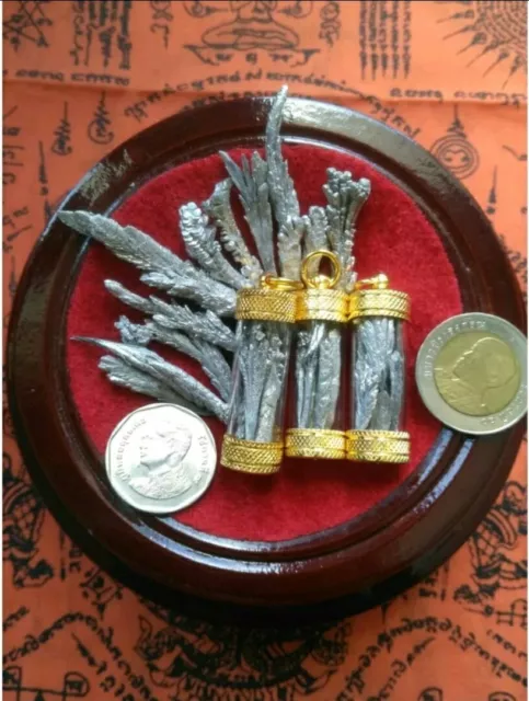 Thai Amulet Takrut Leklai Silver Ngern Yuang Talisman Protect Wealth LP Luck N7