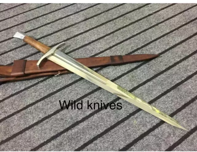Beautiful Custom Handmade  30'' D2 Steel Hunting Sword With Leather Sheath