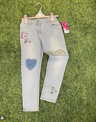 NEW Girls Skinny Jeans Nutmeg Unicorn RainbowAdjustable waist Light Blue Kids