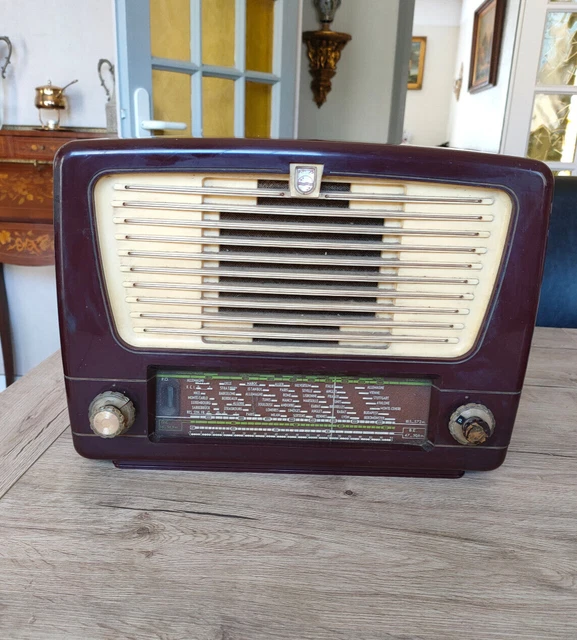 Poste Radio Vintage Philips B2F80A – 1950 – Beige – 220V – Bon état De Marche