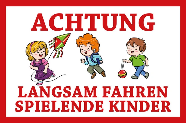 ADVERTENCIA - Niños jugando - Señal de advertencia - Conducción lenta - Rutas de juego - Aluminio