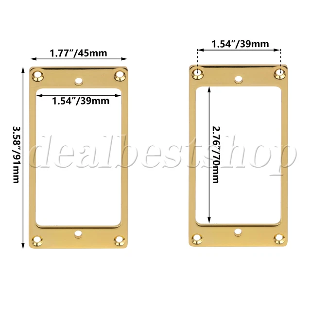 Gold Flat Metal Humbucker Pickup Mounting Ring Frame Cover Plate Pack of 2