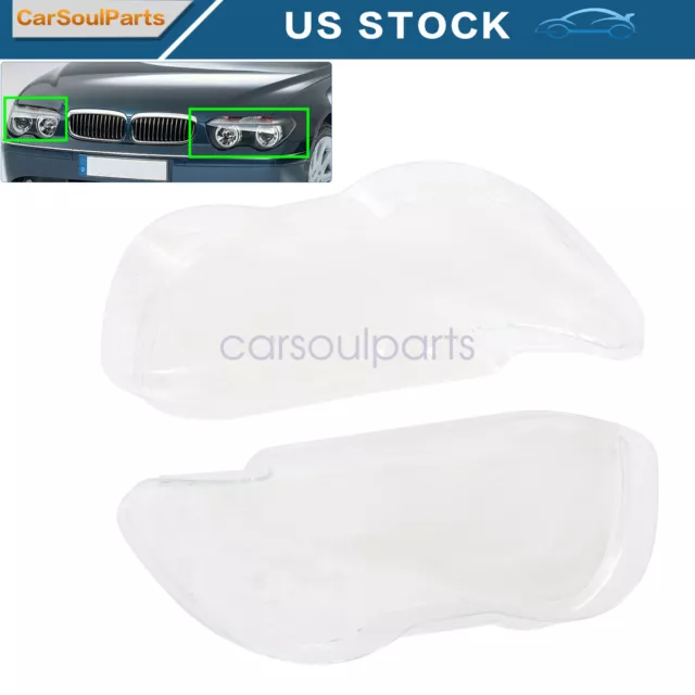 For BMW 7 Series E65 E66 2002-2005 Pair Headlight Headlamp Lens Cover Clear