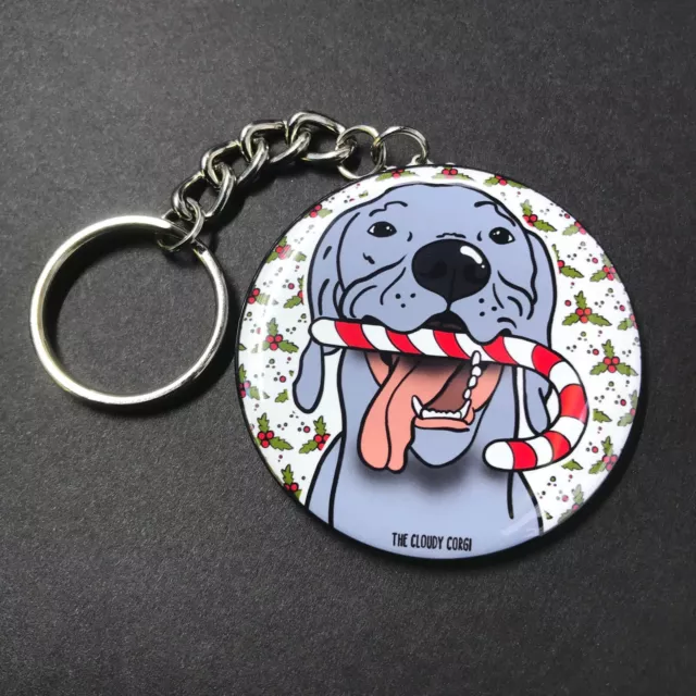 Weimaraner Dog Candy Cane Christmas Keychain Holiday Accessories 2