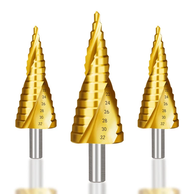HSS Step Drill Bit Wood Metal Hole Cutter Spiral Flute Cone Bit Titanium Coated