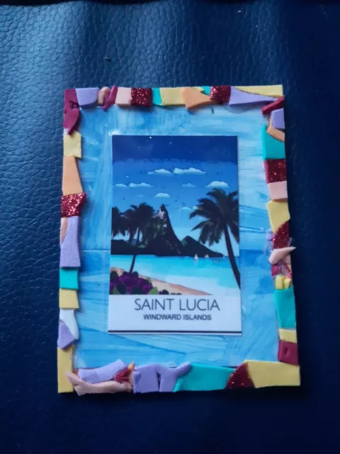 Saint Lucia Windward Island Souvenir Fridge Magnet handmade ( mosaic )  6x8 Cm 2