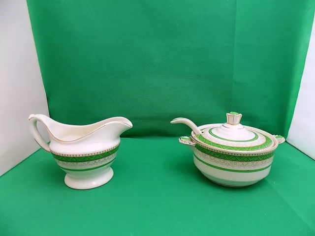 Losol Ware Green / Gold Gravy Boat & Milk Jug