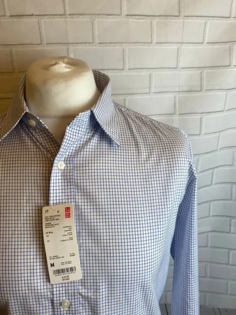 Camicia Uniqlo blu scacco bianco medio 15,5" vestibilità regolare polsino con bottoni