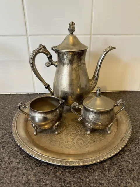 VINTAGE SET OF 3 Leonard Silver Plated Coffee Tea set Pot Sugar Creamer  $38.54 - PicClick AU
