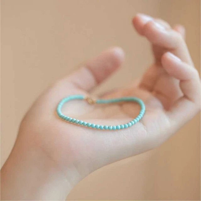 4MM Beautiful Natural Turquoise Beads Cuff Bracelet Wrist Bohemia Lucky Souvenir