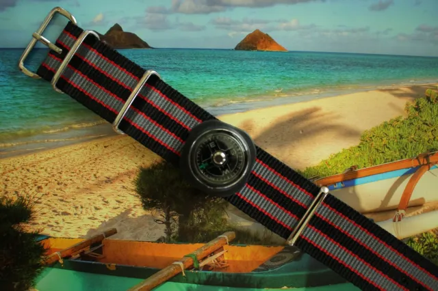 22Mm 3-Tone Nylon Diver Combat Watch Band Watchband Bracelet Strap + Compass 001
