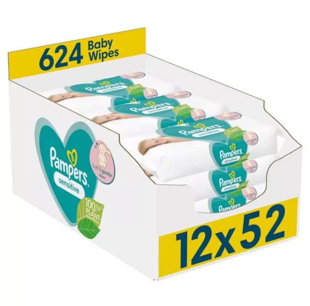 Pampers Baby Wipes Multipack, New Baby Sensitive, 624 Wet Wipes (12 x 52)