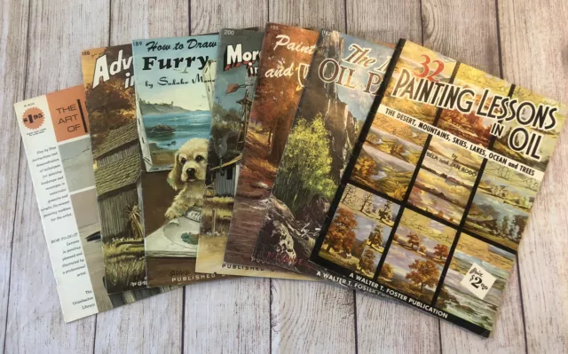 Lote de 7 libros de arte vintage de los años 80 de Walter Foster CÓMO pintar dibujo paquete de acrílicos