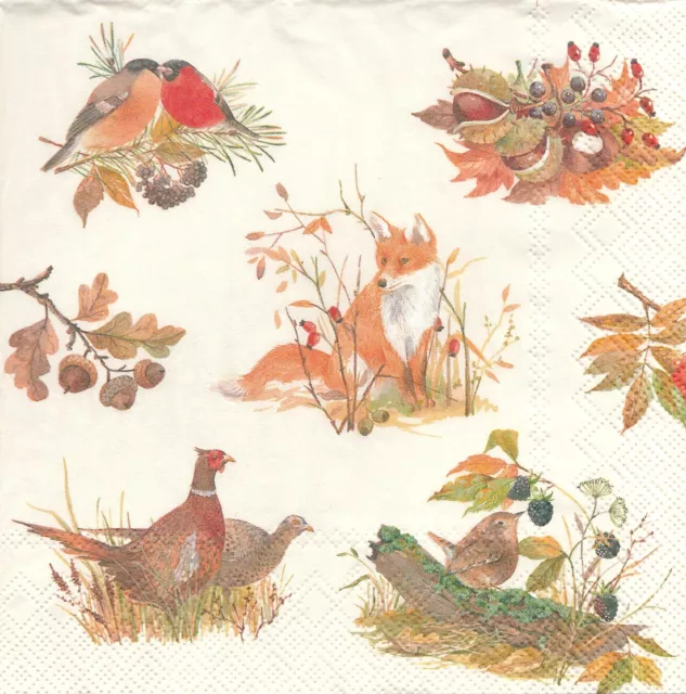 Lot de 2 Serviettes en papier Animaux Forêt Automne Decoupage Collage Decopatch