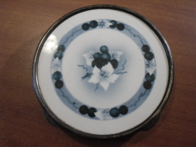 Vintage - Antique Framed Ceramic Round Tile - Trivet - Teapot Stand - Picture