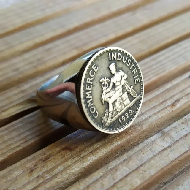 Bague Chevalière Véritable Pièce 50 Centimes Chambre de Commerce Fait à la Main