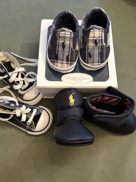 Ralph Lauren POLO Layette Baby Shoes + Black Converse High Size 2 + Size 3 Polo