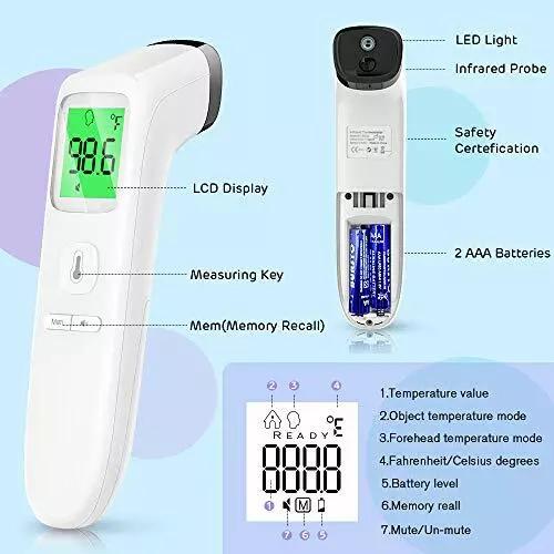 Thermomètre sans contact thermomètre frontal avec alarme fièvre et fonction mémoire 2