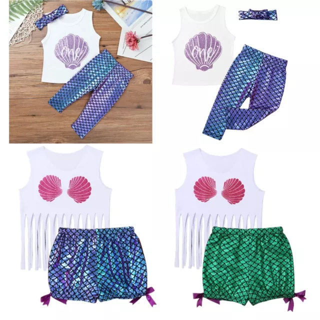 Newborn Infant Baby Girls Mermaid Romper Glittery Bodysuit Jumpsuit Outfits Set