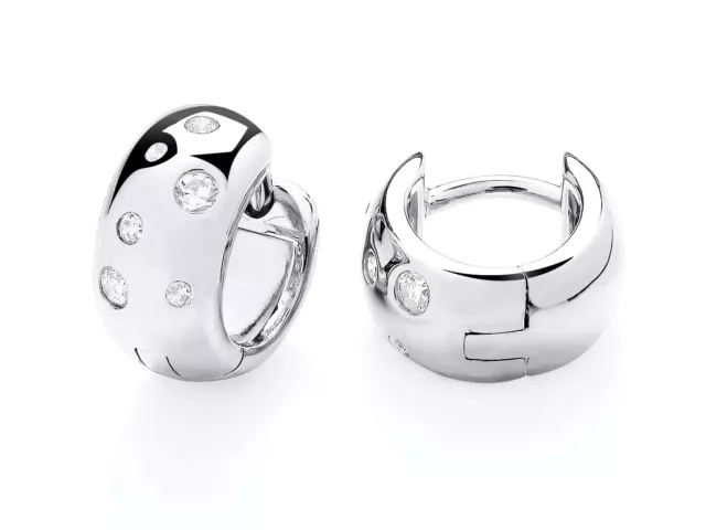 925 Sterling Silver CZ Chunky Abstract Huggie Hoop Earrings RHODIUM Finish