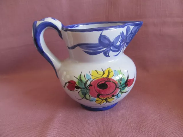 Ceramic Pottery Pitcher Creamer Blue Flower 5" Made in Portugal  #548