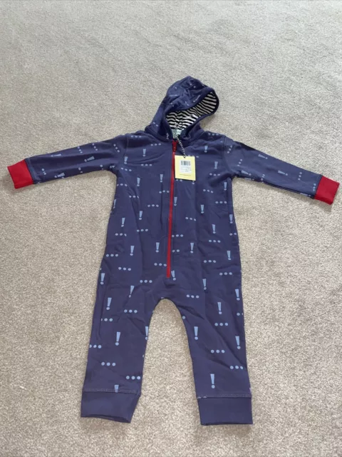 NEW: Lilly + Sid footless babygrow Outersuit 12-18 Months, Exclamation Mark Blue