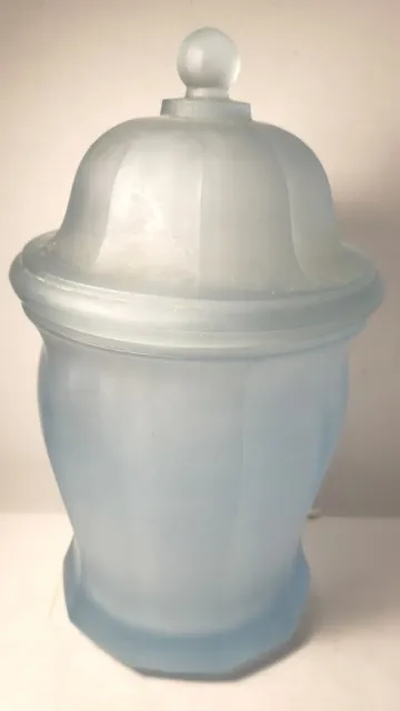 VTG Indiana Blue Satin Glass Frosted Lidded Apothecary Ginger Jar Urn 10in
