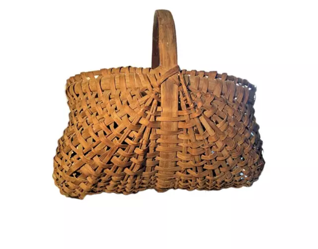 Antique Late 19th C. Oak Splint Buttocks Basket Primitive Folk Art